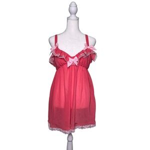 Vintage Victoria's Secret Y2K Slip Nightgown Coquette Bow Sheer Pink Size Medium